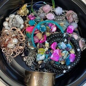 Jewelry Jar Lot ALL Wearable , not junk - vintage to modern, gem stones, READ
